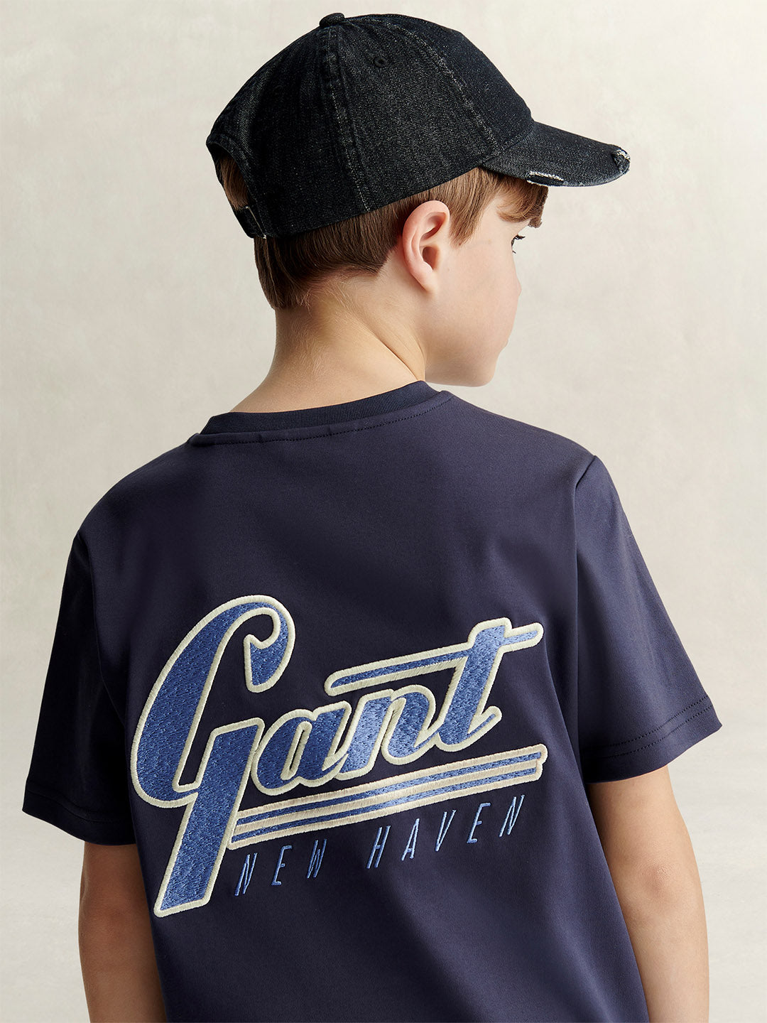 Gant Boys Navy Blue Printed Relaxed Fit Pure Cotton T-Shirt