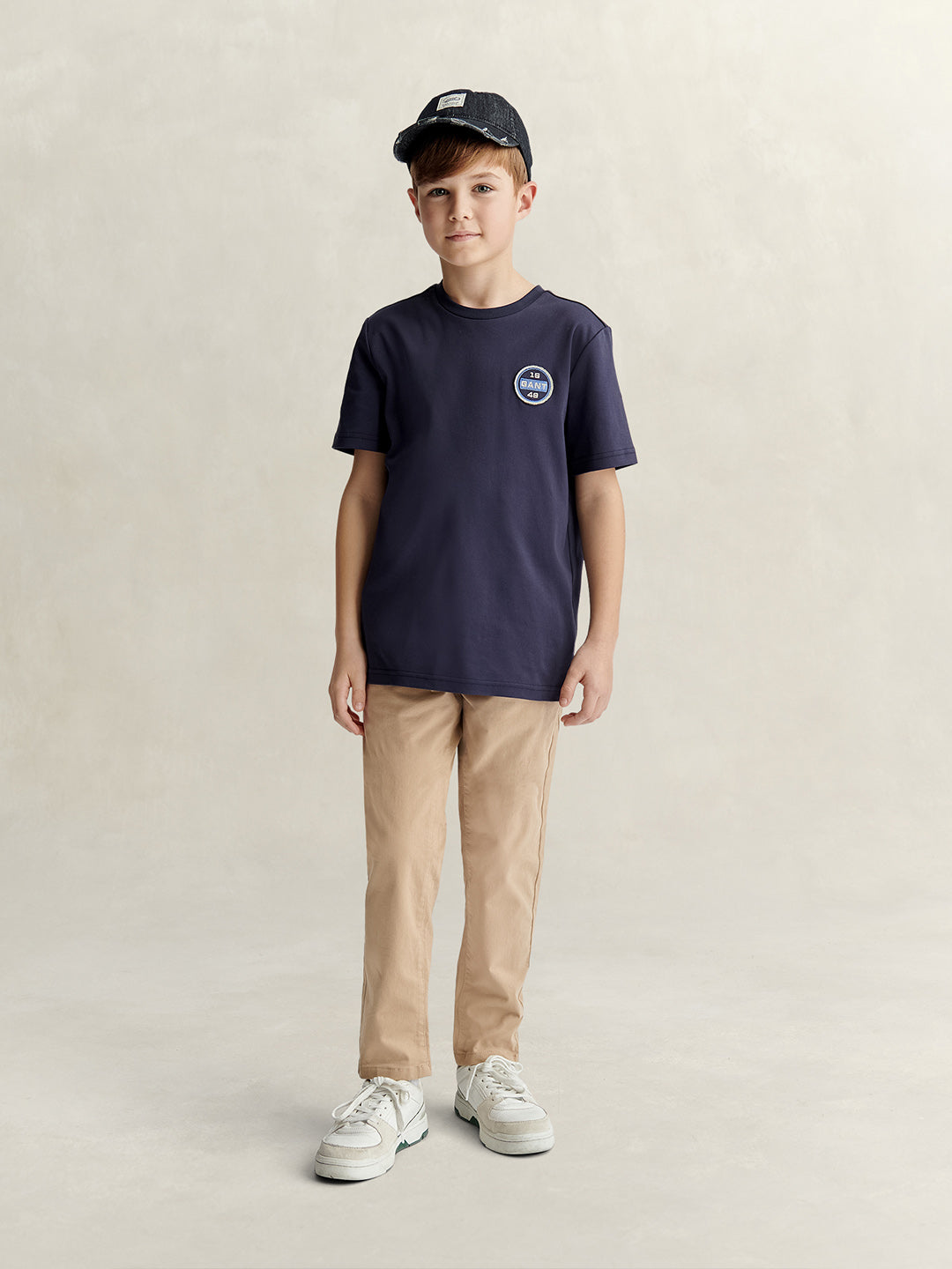 Gant Boys Navy Blue Printed Relaxed Fit Pure Cotton T-Shirt