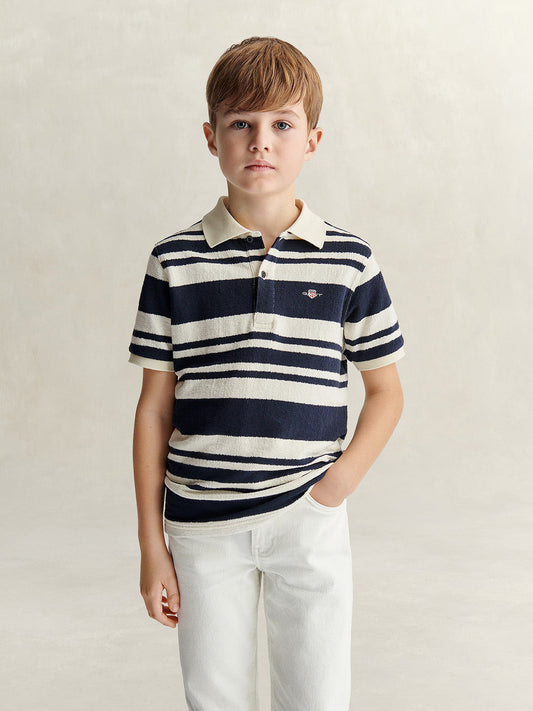 Gant Boys Blue Striped Regular Fit Polo T-Shirt