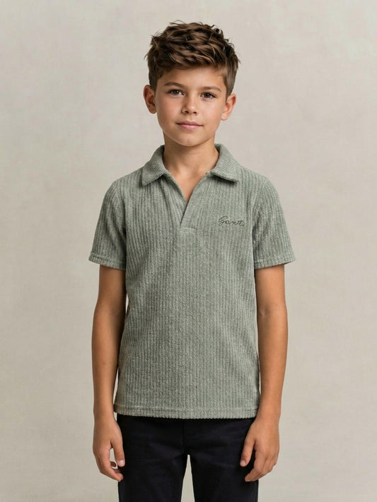 Gant Grey Cotton Textured Boys Regular Fit Polo Tshirt
