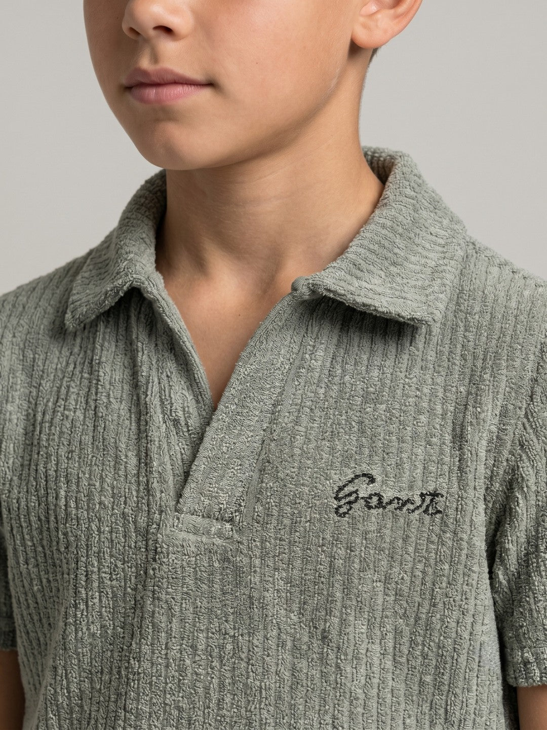 Gant Grey Cotton Textured Boys Regular Fit Polo Tshirt