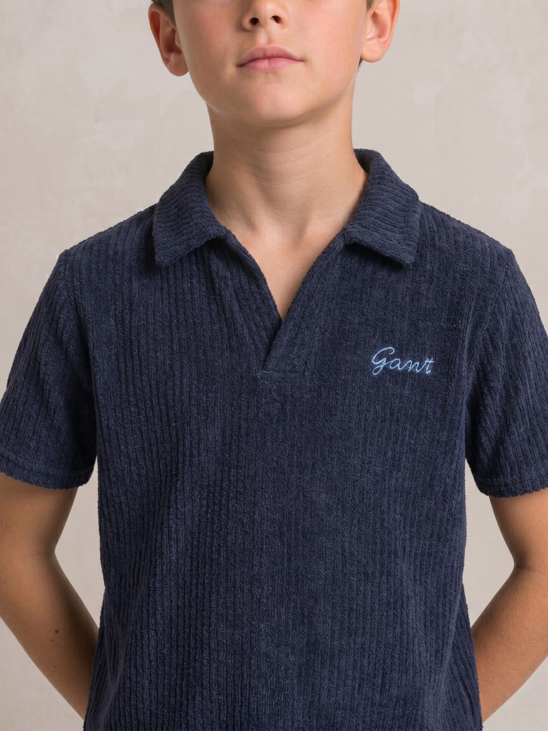Gant Blue Cotton Textured Boys Regular Fit Polo Tshirt