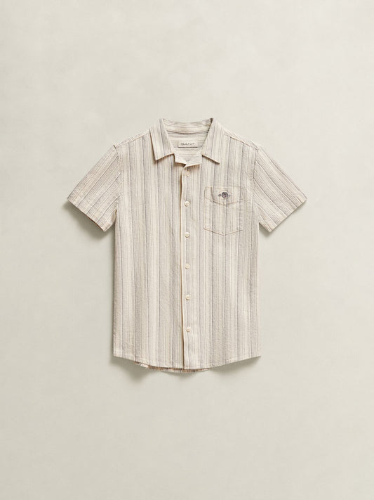 Gant Boys Cream Striped Relaxed Fit Shield Shirt