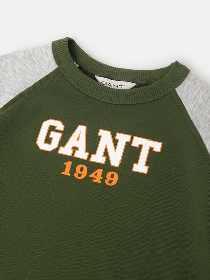 Gant Boys Olive Colourblocked Round Neck Long Sleeves Sweatshirts