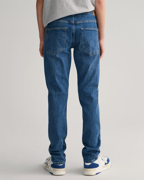 Gant Boys Blue Washed Mid-Rise Slim Fit Jeans