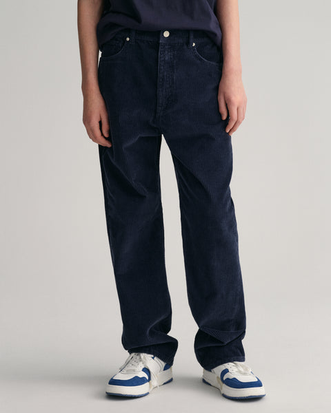 Gant Boys Navy Blue Solid Mid-Rise Corduroy Trouser