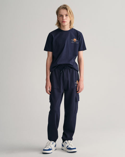 Gant Boys Navy Blue Solid Mid-Rise Joggers Style Track Pants