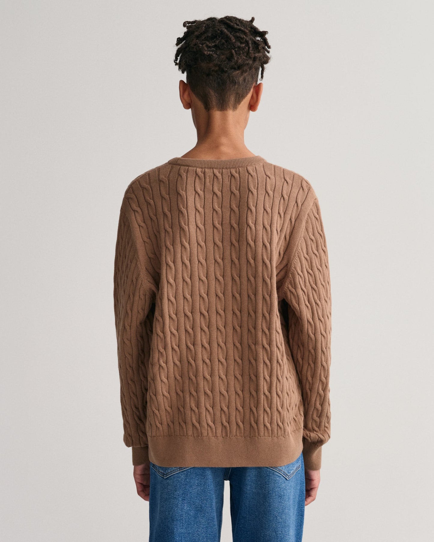 Gant Kids Brown Self Design Round Neck Full Sleeves Sweater