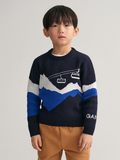 Gant Boys Self Design Round Neck Full Sleeves Sweater