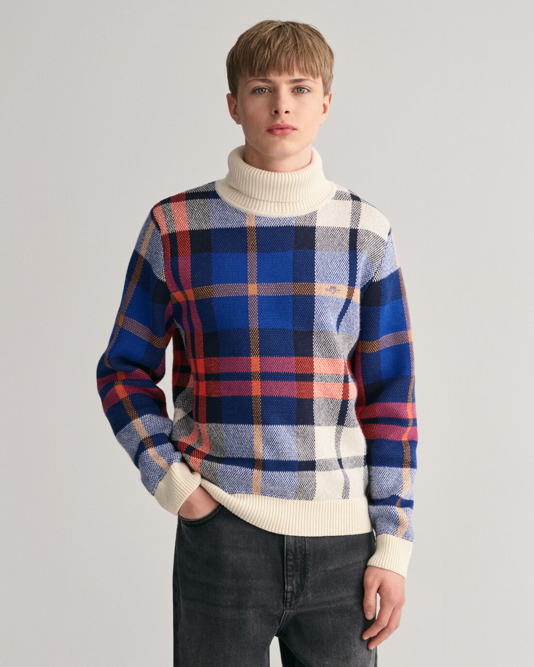 Gant Boys Checked Round Neck Full Sleeves Sweater