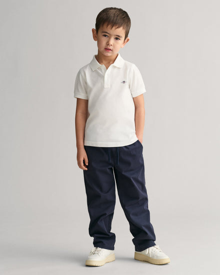 Gant Kids White Solid Polo Collar Short Sleeves Polo T-Shirt