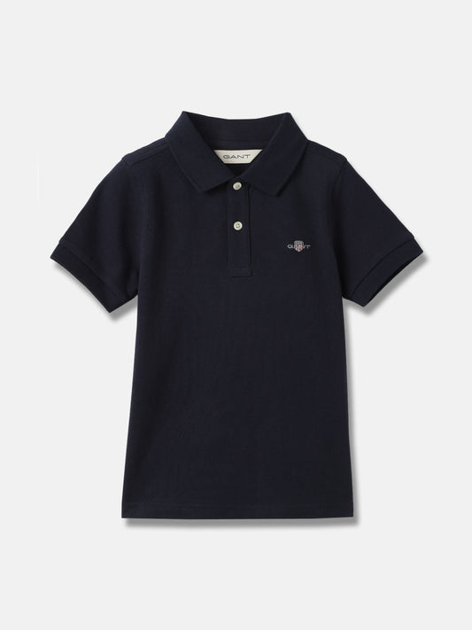 Gant Kids Blue Solid Polo Collar Short Sleeves T-Shirt