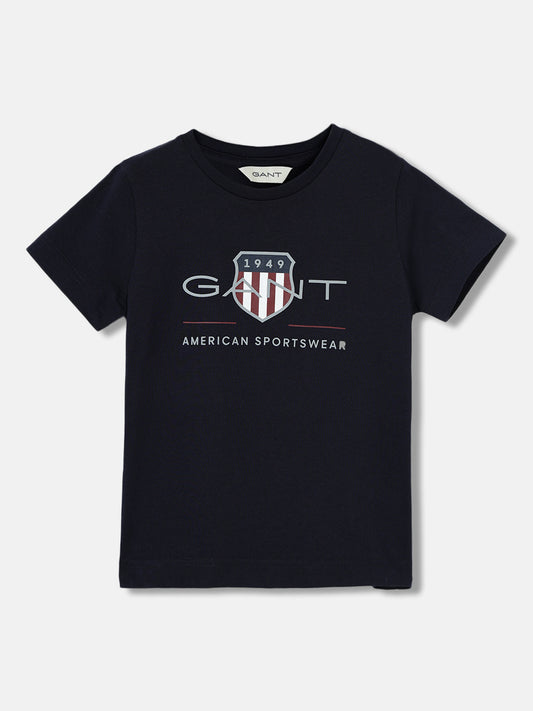 Gant Boys White Printed Round Neck Short Sleeves T-Shirt