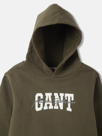 Gant Kids Green Printed Hooded Full Sleeves Pullover Style Sweatshirt