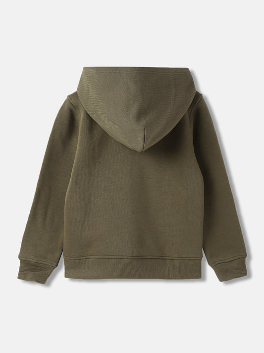 Gant Kids Green Solid Hooded Full Sleeves Front-open Sweatshirt