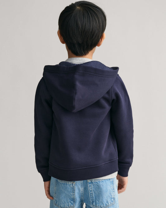 Gant Kids Blue Solid Hooded Full Sleeves Front-open Sweatshirt