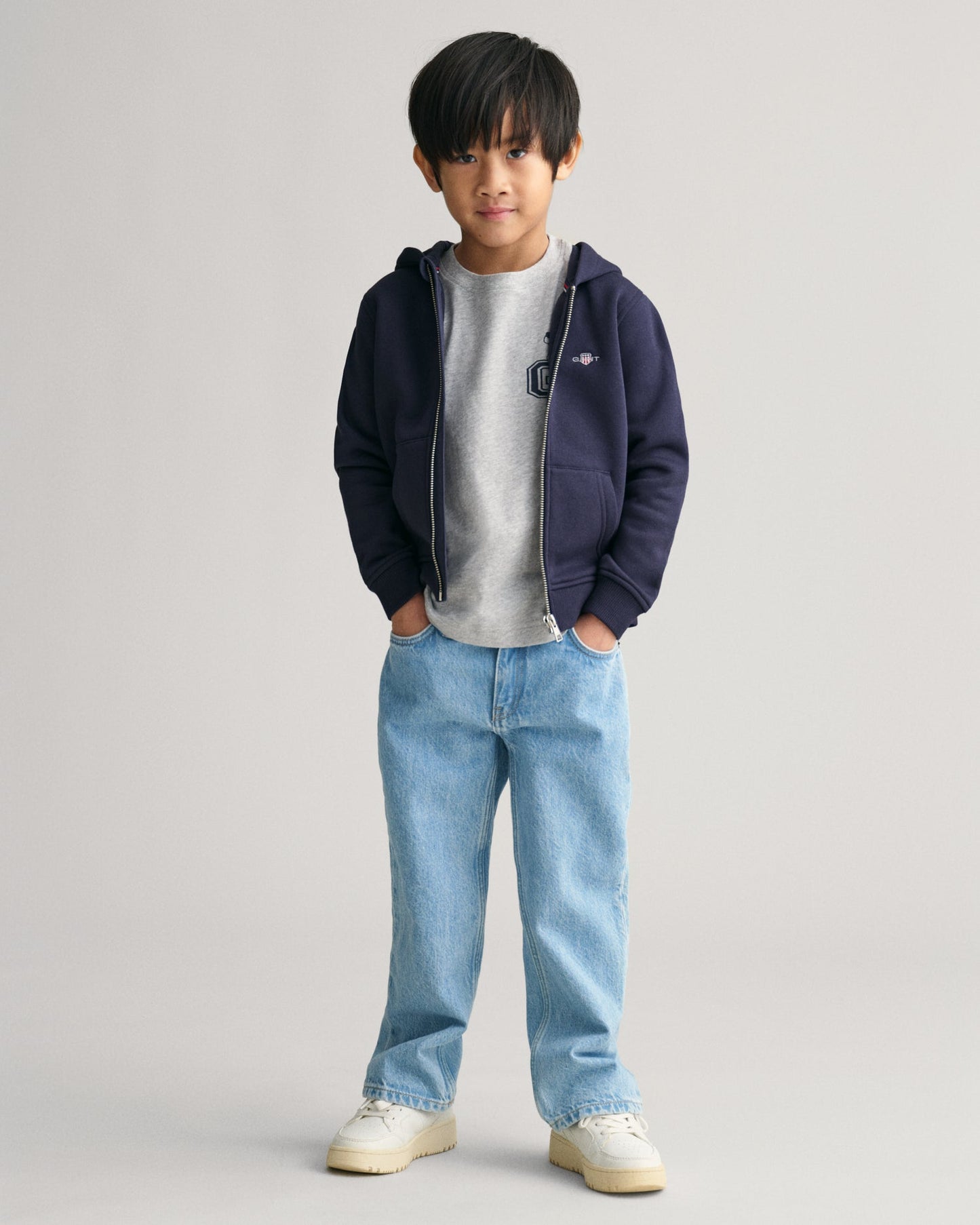Gant Kids Blue Solid Hooded Full Sleeves Front-open Sweatshirt