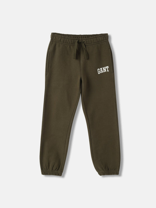 Gant Kids Green Solid Mid-Rise Relaxed Fit Joggers Style Track Pant