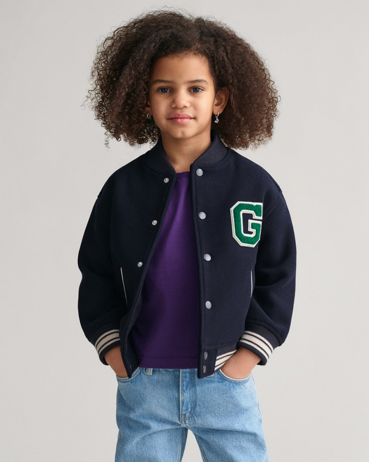 Gant Boys Blue Solid Stand Collar Full Sleeves Bomber Jacket