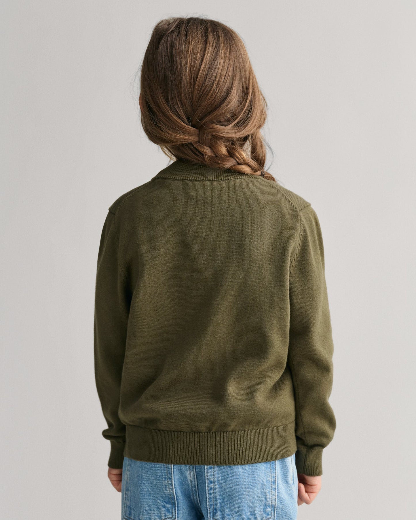 Gant Kids Green Solid Round Neck Full Sleeves Cardigan