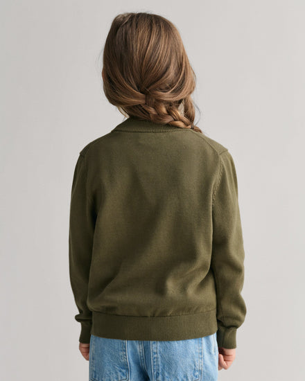 Gant Kids Green Solid Round Neck Full Sleeves Cardigan