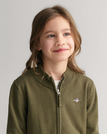 Gant Kids Green Solid Round Neck Full Sleeves Cardigan