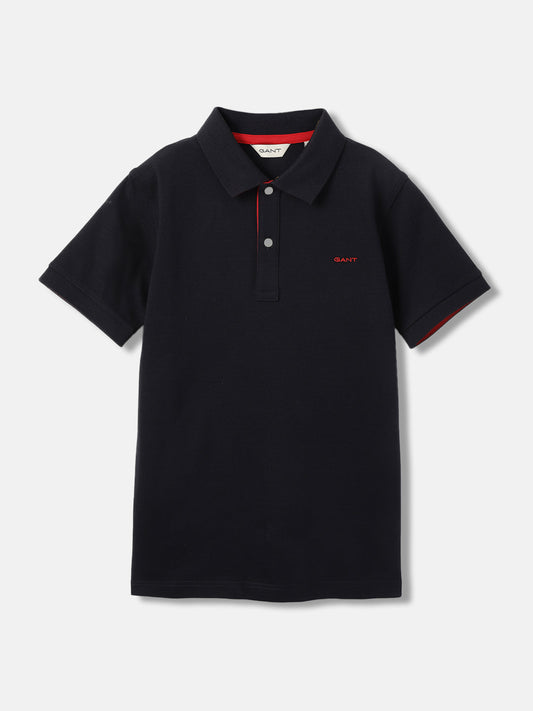 Gant Boys Navy Solid Polo Collar Short Sleeves T-Shirt