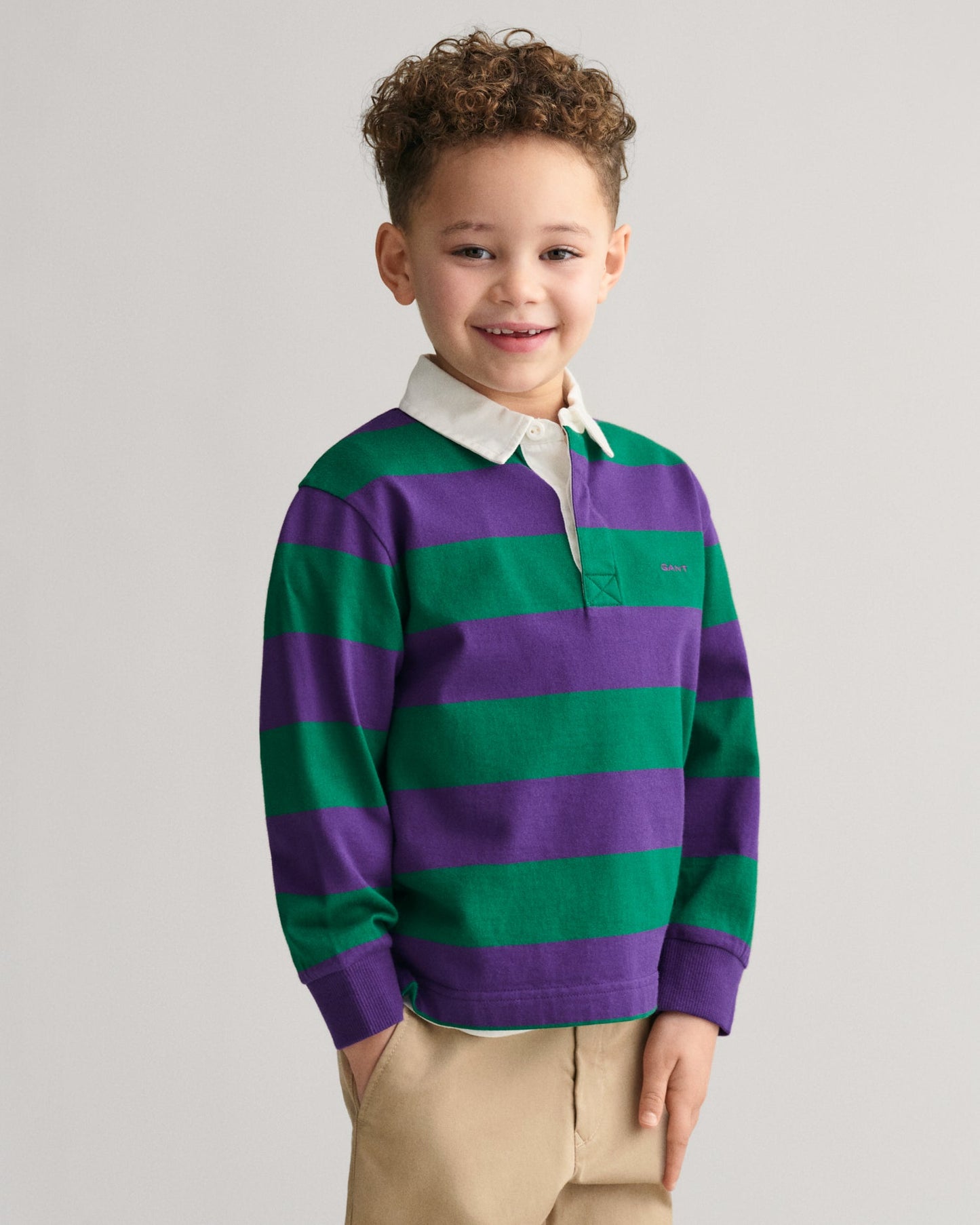 Gant Boys Purple Striped Polo Collar Full Sleeves T-Shirt