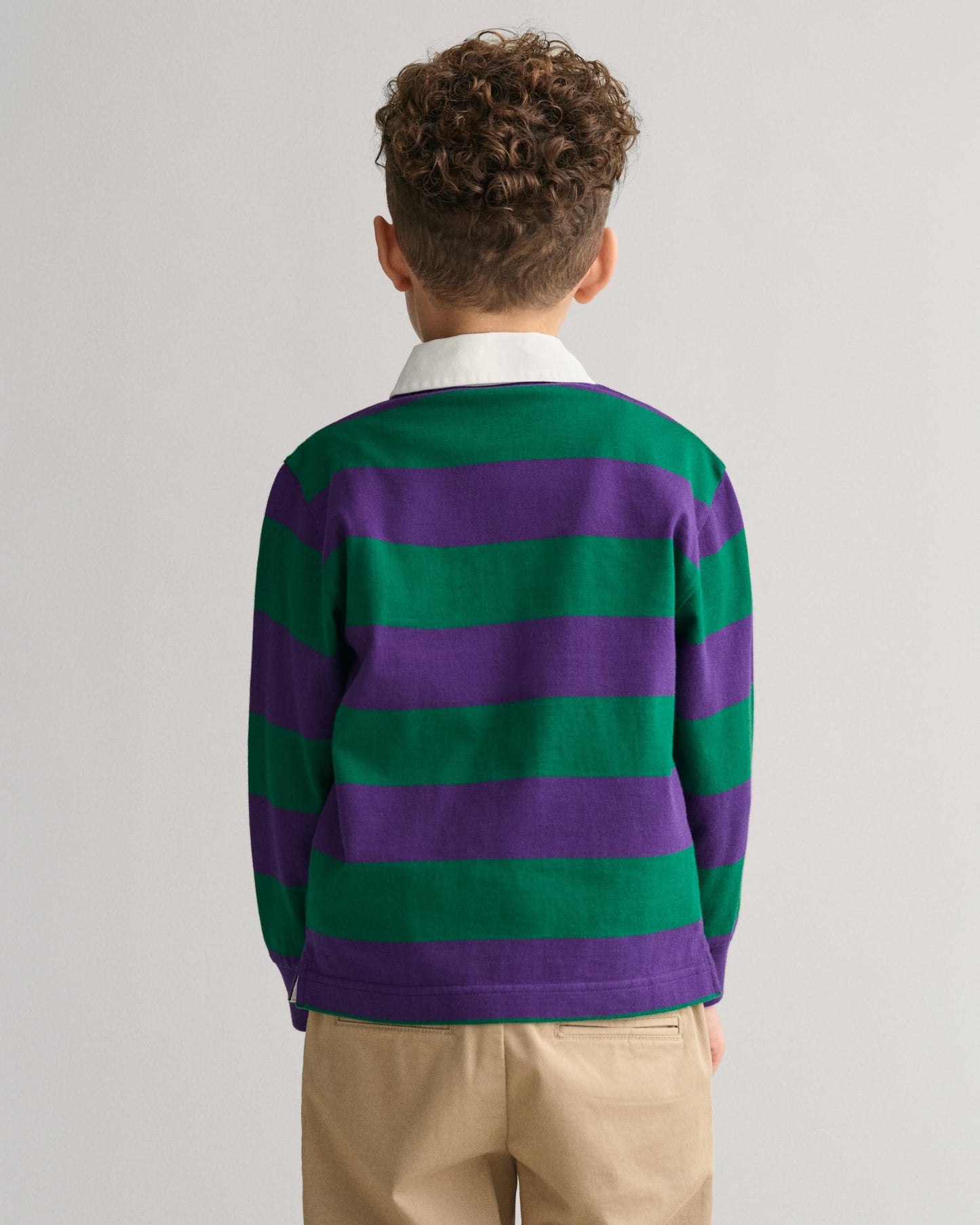 Gant Boys Purple Striped Polo Collar Full Sleeves T-Shirt