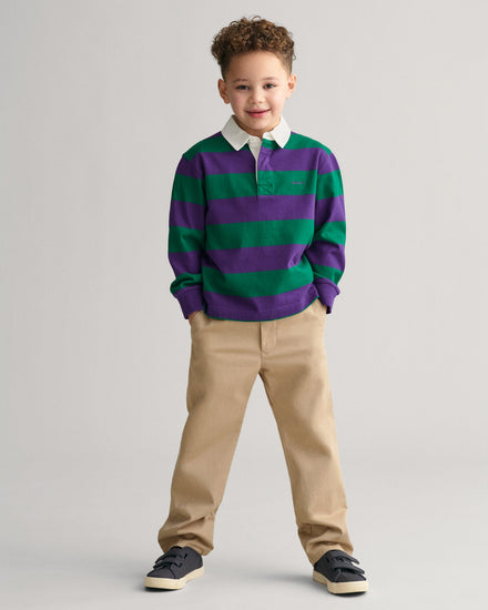 Gant Boys Purple Striped Polo Collar Full Sleeves T-Shirt