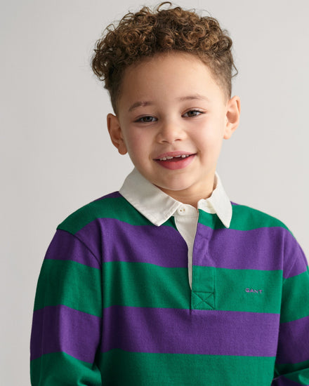 Gant Boys Purple Striped Polo Collar Full Sleeves T-Shirt