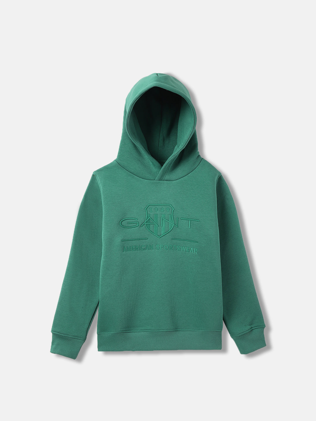 Gant Kids Green Embroidered Hooded Full Sleeves Pullover Style Sweatshirt