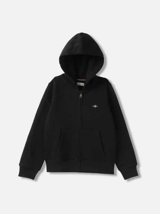 Gant Kids Black Solid Hooded Full Sleeves Front-open Sweatshirt