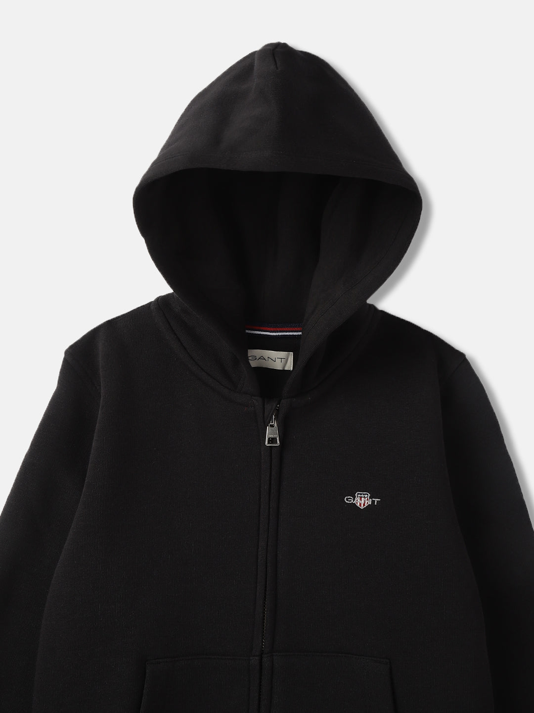 Gant Kids Black Solid Hooded Full Sleeves Front-open Sweatshirt