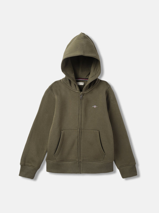 Gant Kids Green Solid Hooded Full Sleeves Zip Through Hooded Sweatshirt