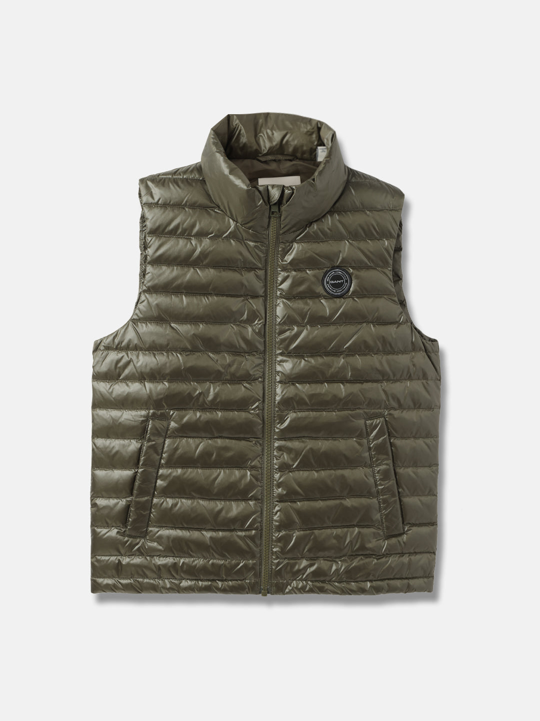 Gant Kids Green Solid Stand Collar Sleeveless Gilet Jacket