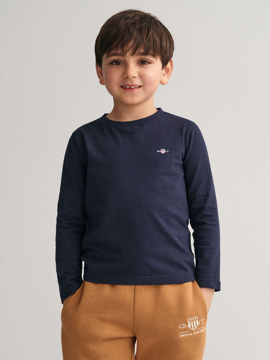 Gant Kids Blue Solid Round Neck Tshirt