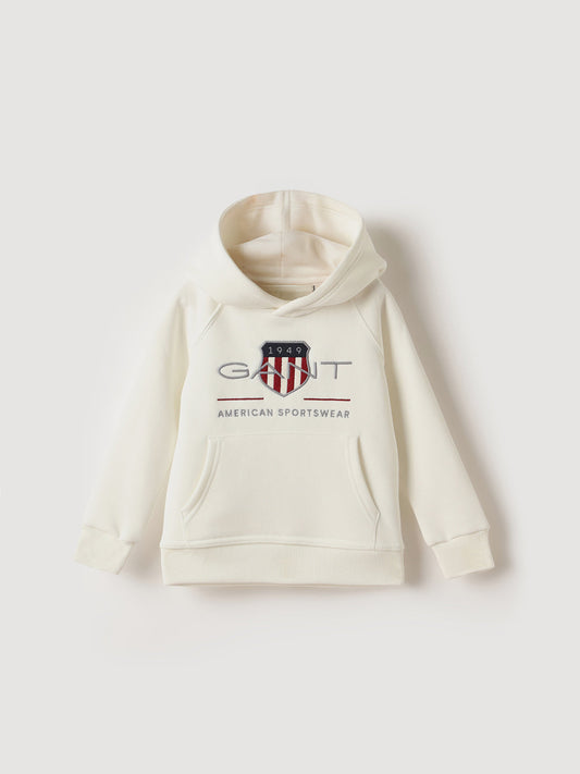 Gant Boys Off White Solid Hoodie Sweatshirt