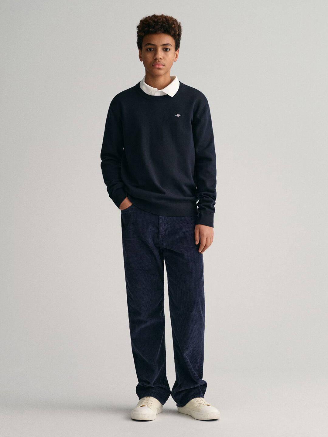 Gant Kids Blue Solid Round Neck Sweater