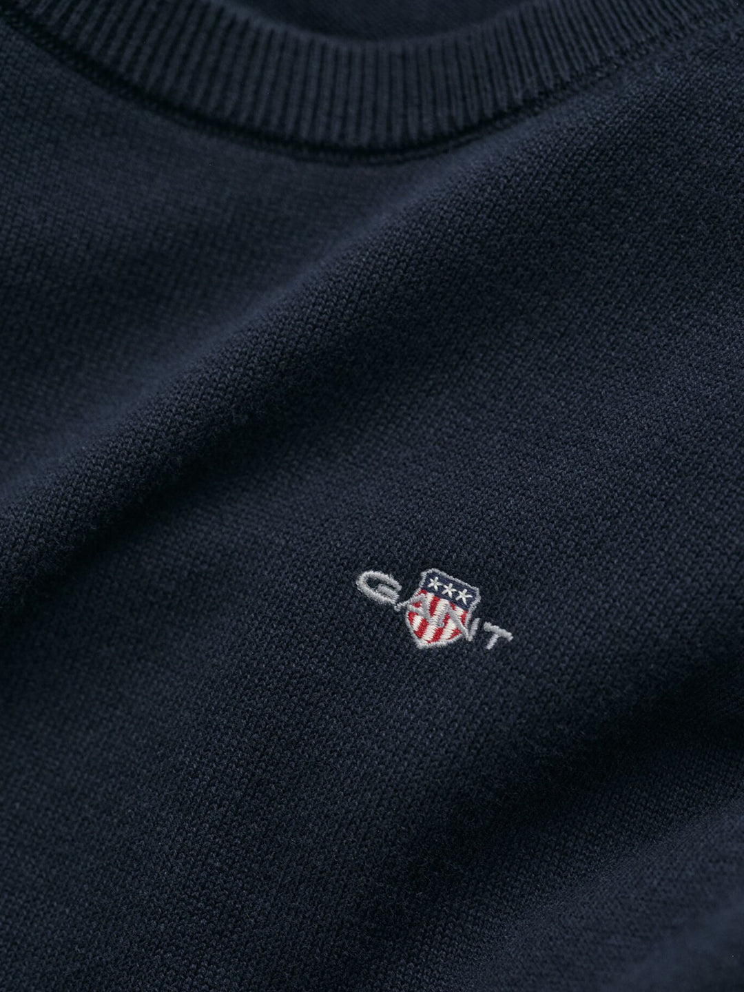 Gant Kids Blue Solid Round Neck Sweater