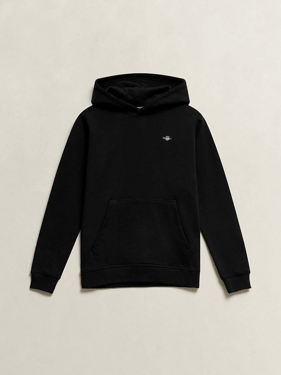 Gant Boys Black Solid Regular Fit Pure Cotton Sweatshirt
