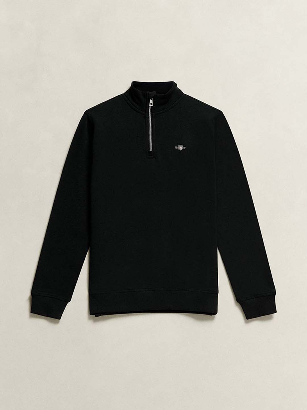 Gant Boys Black Solid Regular Fit Pure Cotton Sweatshirt