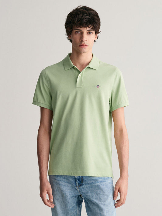 Gant Men Green Solid Polo Collar Short Sleeves T-shirt