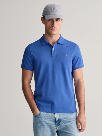 Gant Men Blue Solid Polo Collar Short Sleeves T-shirt