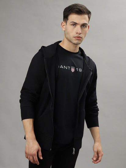 Gant Men Black Solid Hooded Long Sleeves Sweatshirt