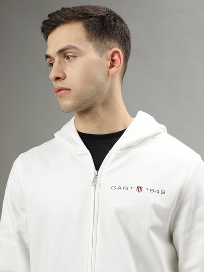 Gant Men Off White Solid Hooded Long Sleeves Sweatshirt