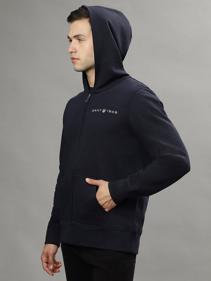 Gant Men Navy Blue Solid Hooded Long Sleeves Sweatshirt