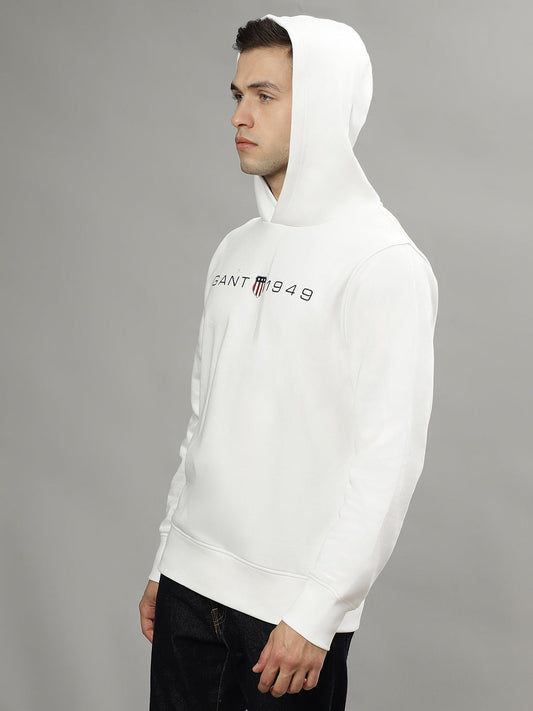 Gant Men Off White Solid Hooded Long Sleeves Sweatshirts