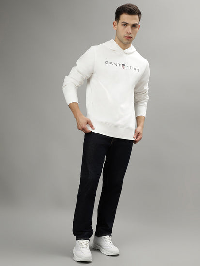 Gant Men Off White Solid Hooded Long Sleeves Sweatshirts