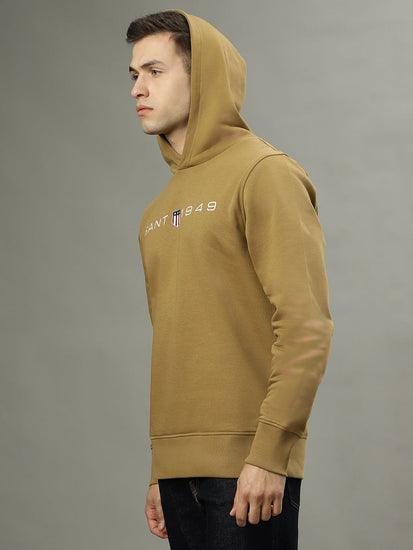 Gant Men Khaki Solid Hooded Long Sleeves Sweatshirts